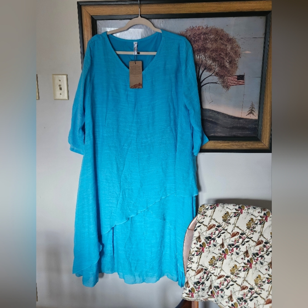 Aria Blue Layered Dress Sz 1X Nwt asymmetrical hem